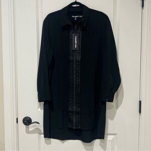 Karl Lagerfeld Black Zip Front Tunic Top